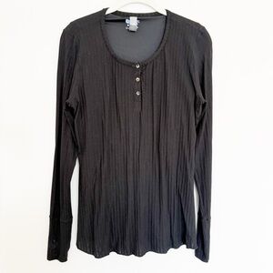 Shebird Ribbed Henley Black Long Sleeve Women's Top Built in Bra size 4